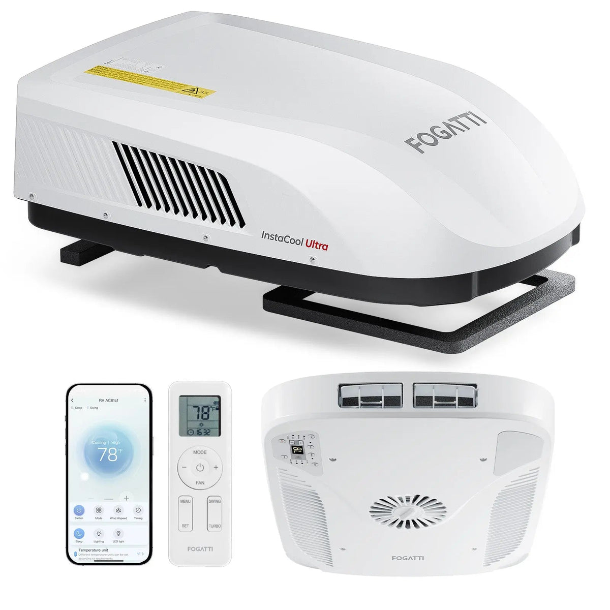 REFURBISHED - Fogatti InstaCool Ultra Rooftop RV Air Conditioner with Heat Pump | 16,000 BTU Cooling with 12,500 Heating | Non-Ducted