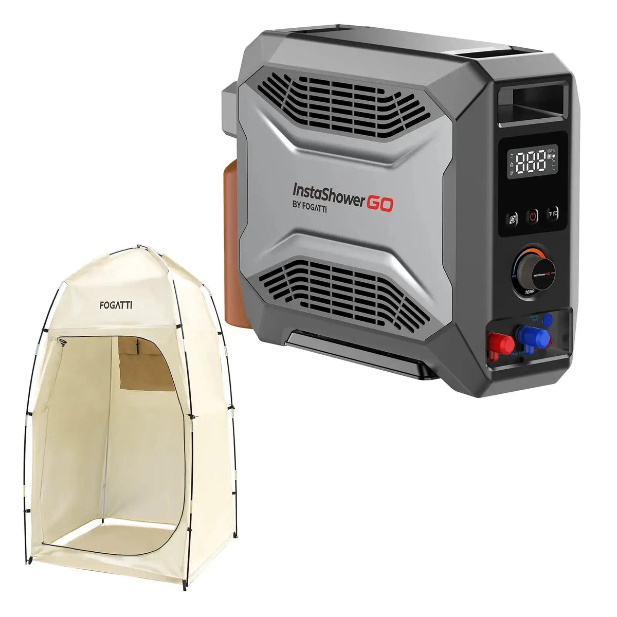 REFURBISHED - Fogatti InstaShower GO Outdoor Portable Propane Water Heater with Pump, 19000BTU