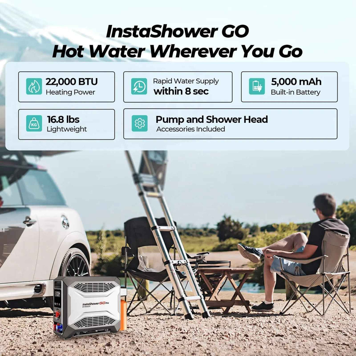 Open Box - Fogatti InstaShower GO Pro Outdoor Portable Water Heater with Water Pump,22000BTU