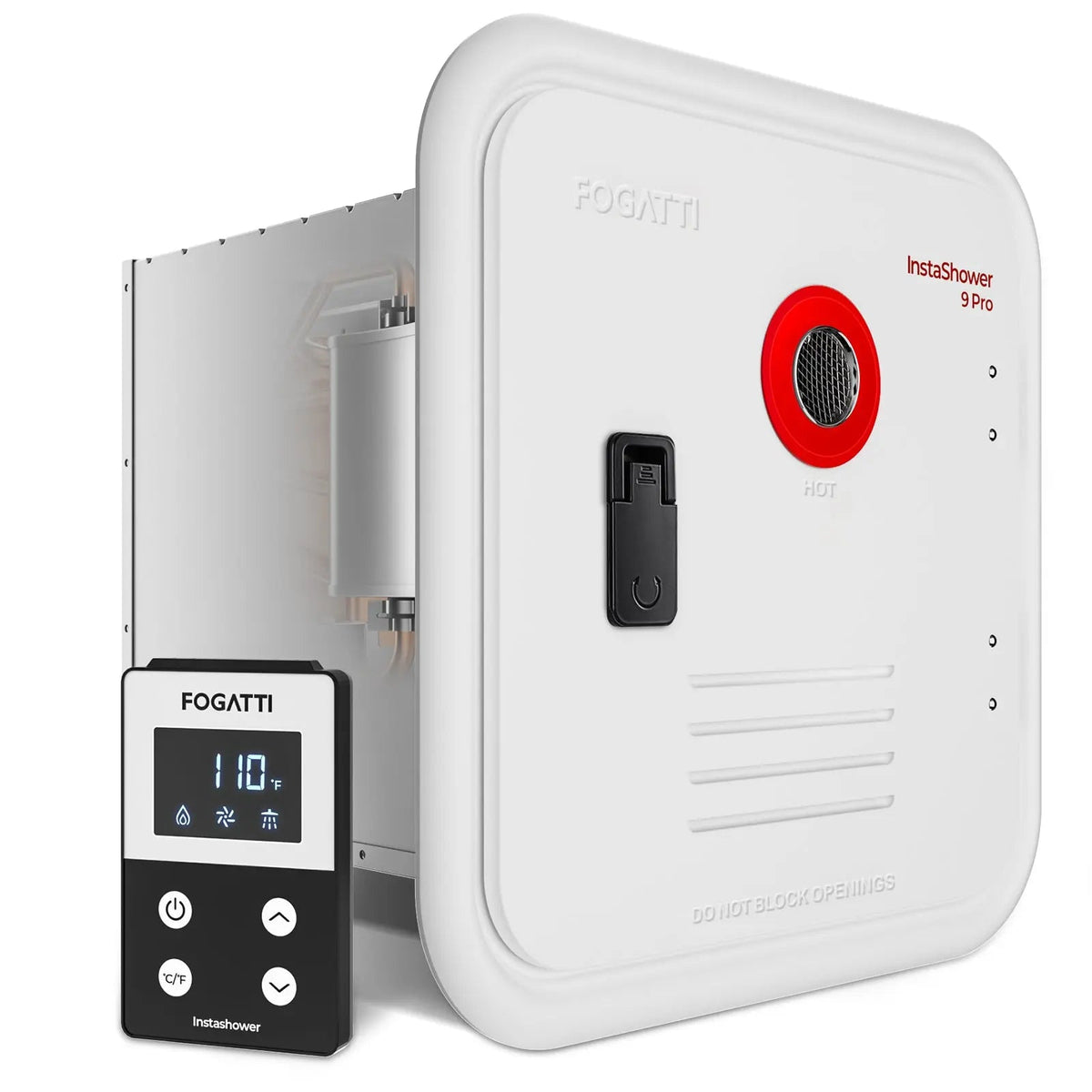 66,000 BTU White RV tankless water heater with door, compact and efficient