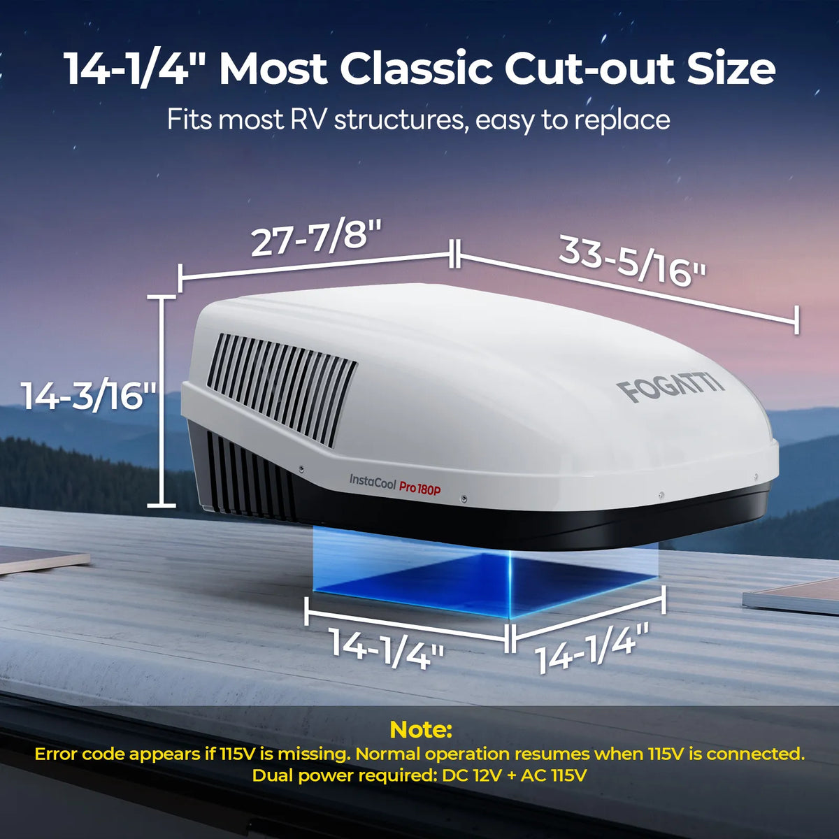 [PRE ORDER]Fogatti InstaCool Pro 18,000 BTU RV Rooftop Air Conditioner with PTC Heating | Heat & Cool