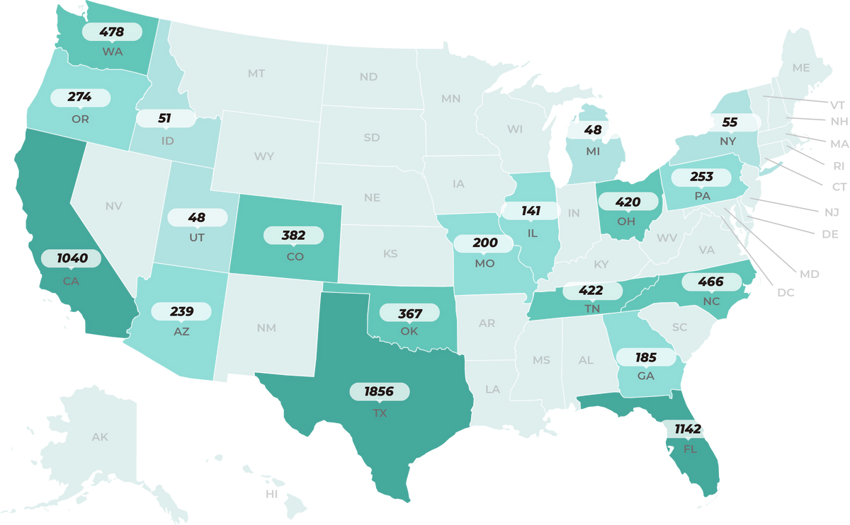 Map of Fogatti service partner presence across the United States