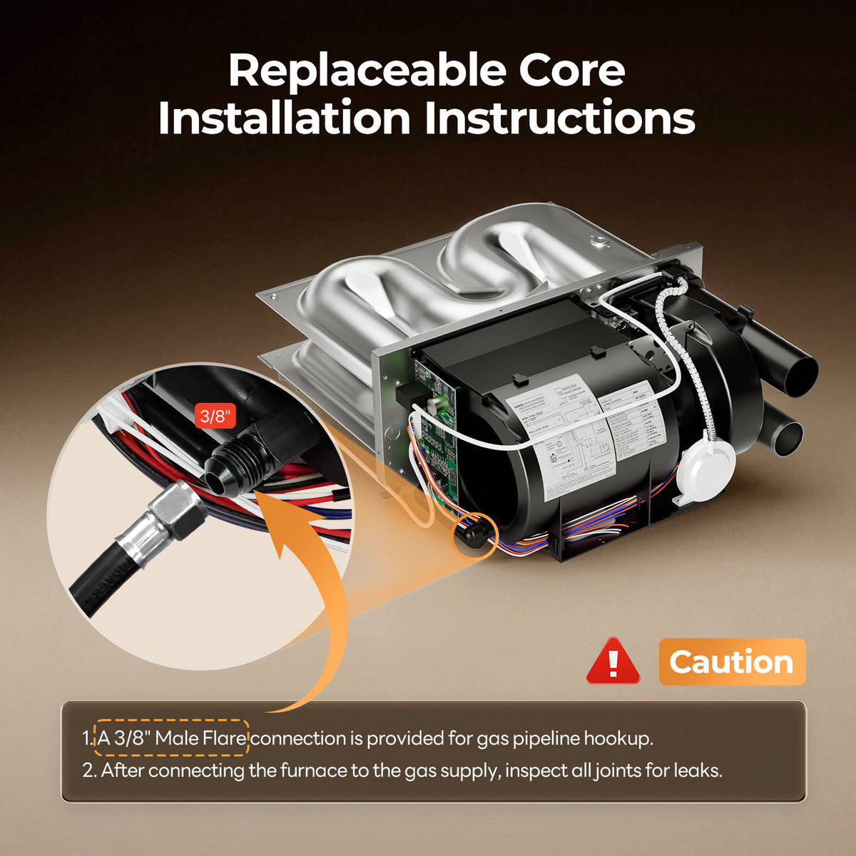  Diagram illustrating installation instructions for the Fogatti RV furnace replacement core.
