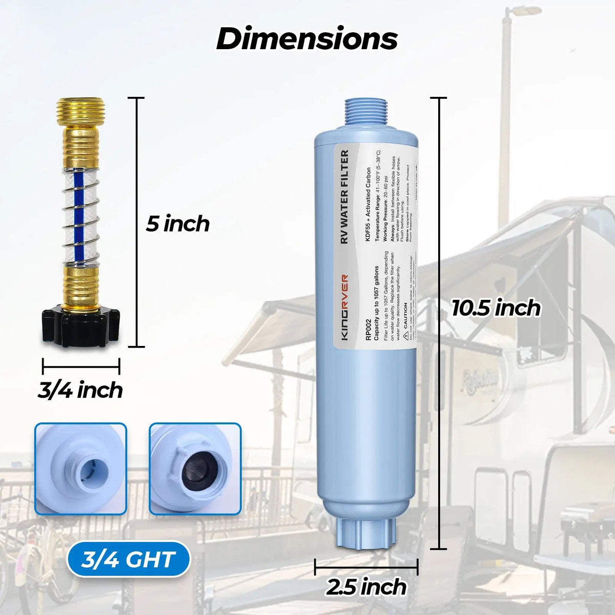 RV Camper Inline Water Filter Reduce Chlorine Camping Water Hose Filter