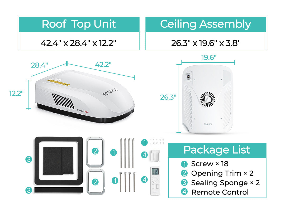Fogatti InstaCool Ultra installation dimensions and roof fit
