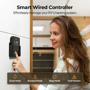 Smart wired controller for Fogatti RV furnace, showcasing home automation features for efficient temperature control.