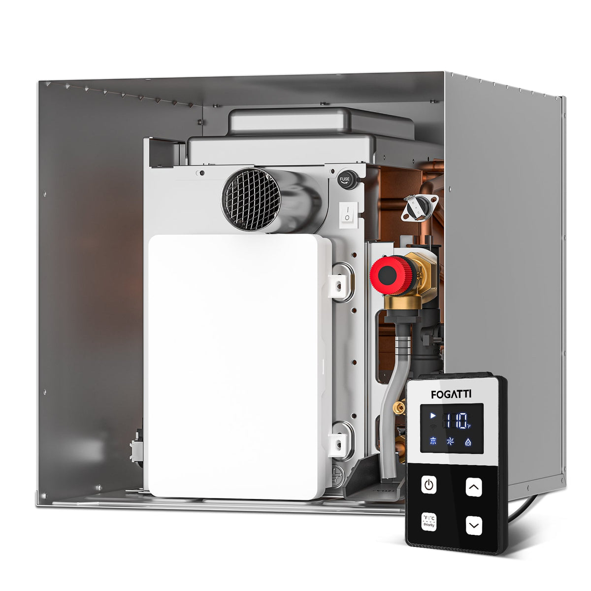 REFURBISHED - Fogatti RV Tankless Water Heater InstaShower 7 (Without Door), 48,000 BTU Heating, Energy Saving Model