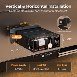Fogatti InstaHeat 25K BTU RV Propane Furnace, LP Gas Smart Triple Explosion-Proof, Easy Installation