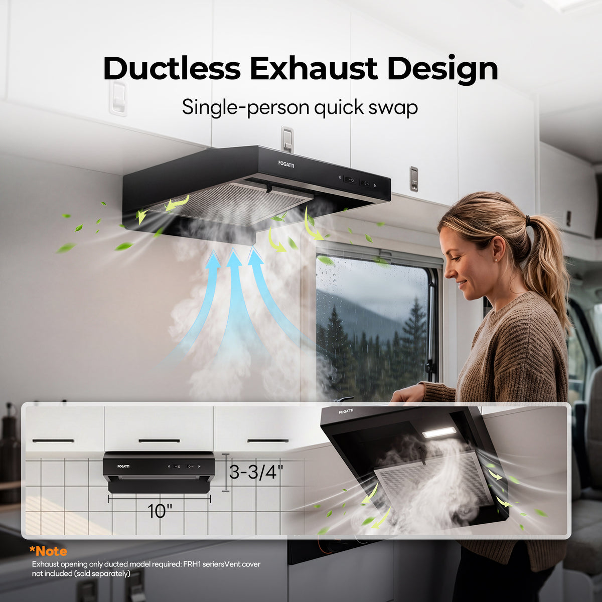 FOGATTI RV Range Hood 13 Inch with Powerful Suction | Non-Ducted / Ducted