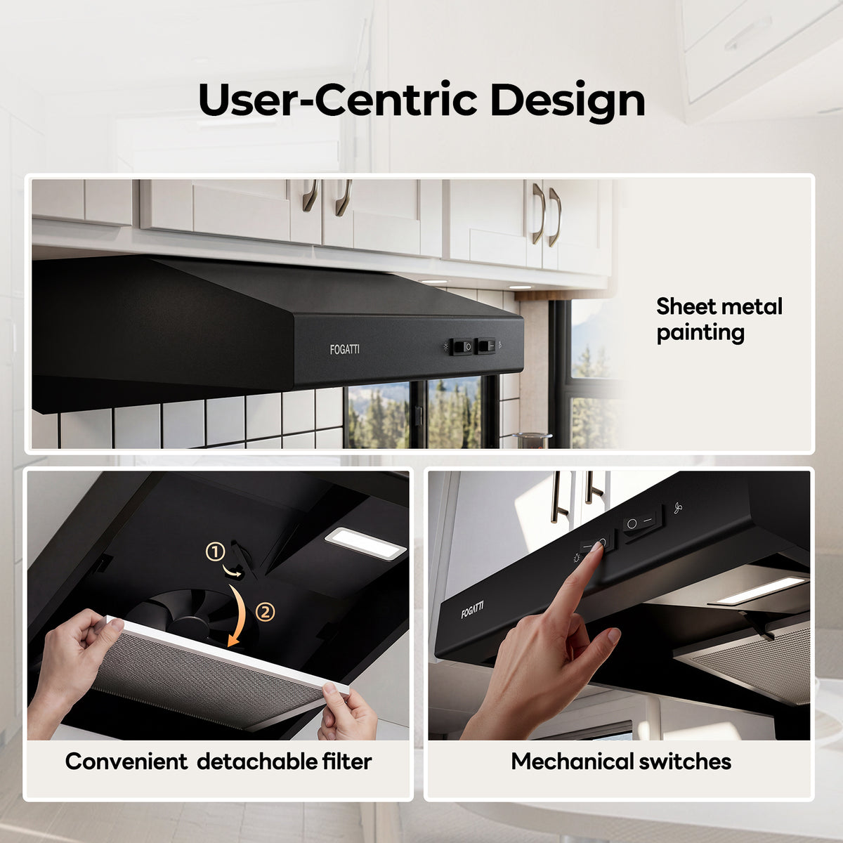 FOGATTI RV Range Hood 13 Inch with Powerful Suction | Non-Ducted / Ducted