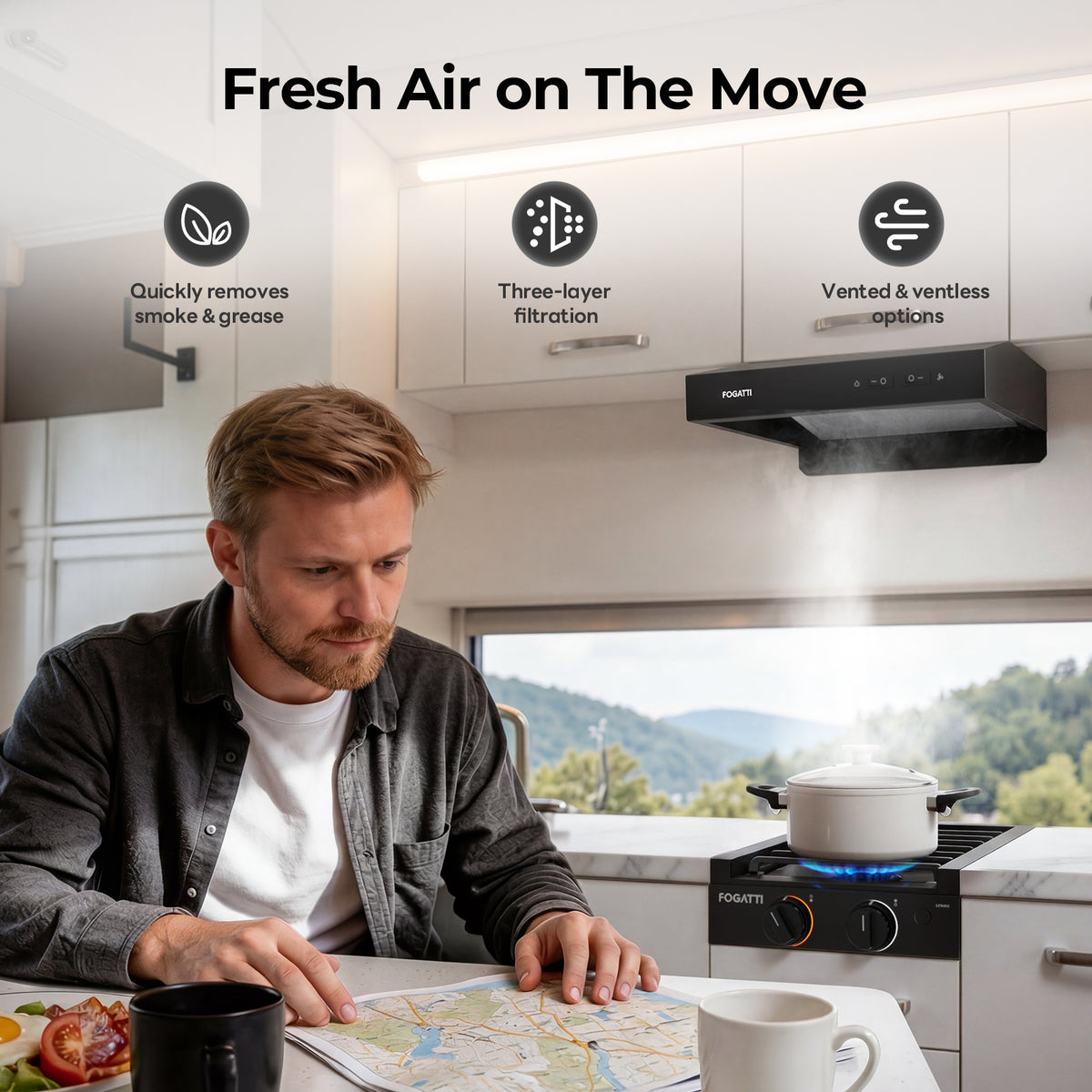 FOGATTI RV Range Hood 13 Inch with Powerful Suction | Non-Ducted / Ducted