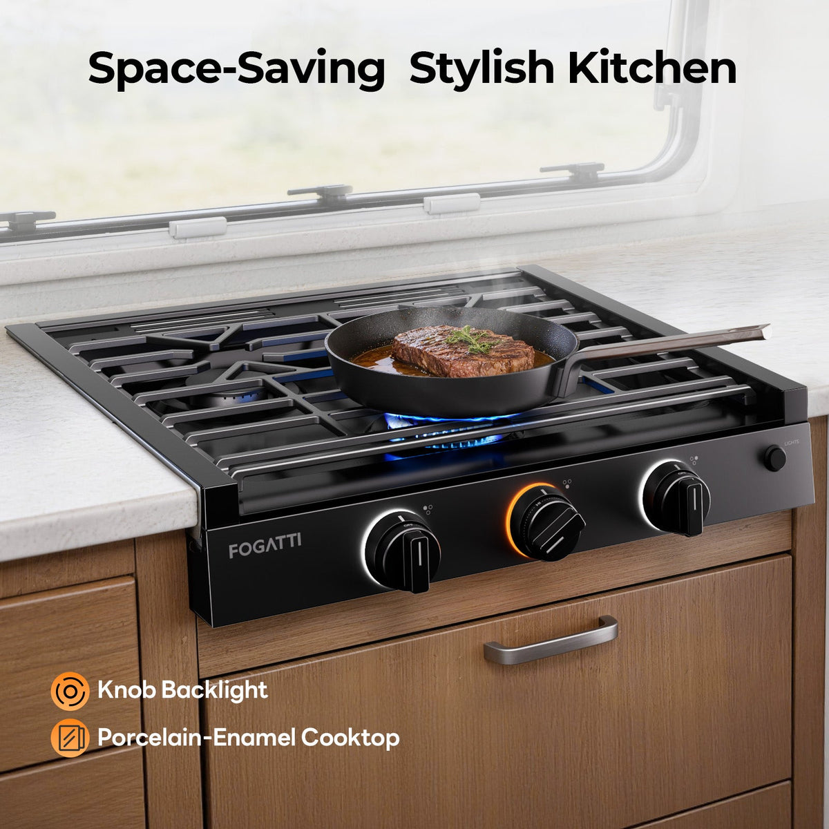 FOGATTI 21-Inch RV Gas Cooktop with 3 Burners,21,000 BTU for RV Cooking