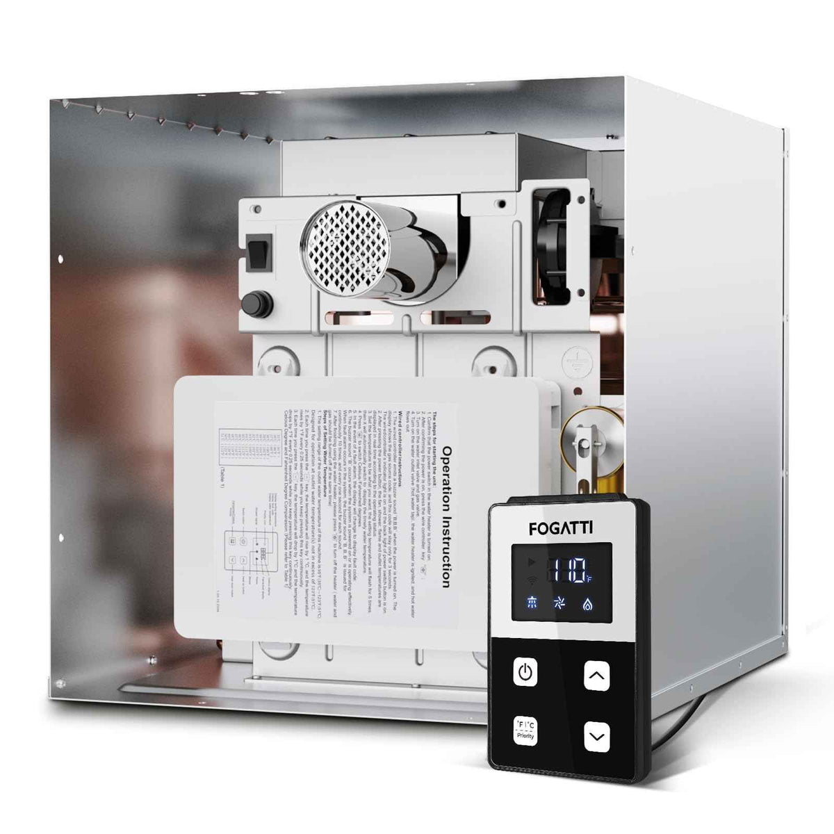 Fogatti InstaShower 8 Plus, 55,000 BTU RV Tankless Water Heater with Door