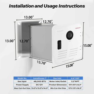 Fogatti InstaShower 7, 48,000 BTU RV Tankless Water Heater with Door