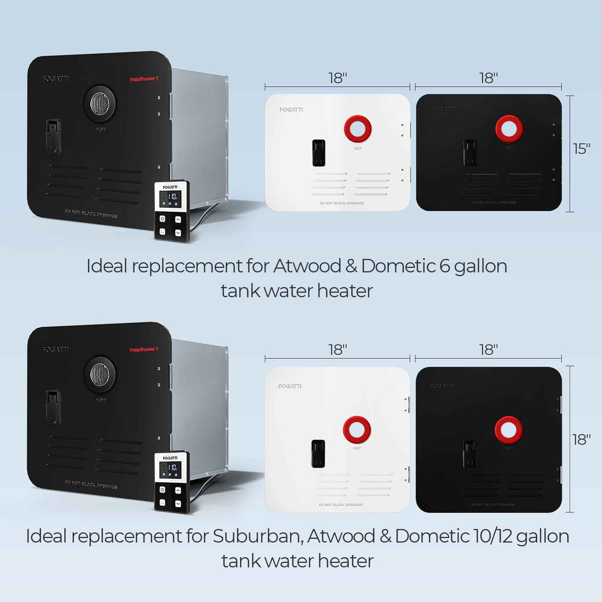 Fogatti InstaShower 7, 48,000 BTU RV Tankless Water Heater with Door