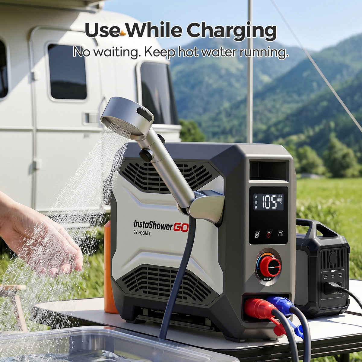 Fogatti InstaShower GO Pro Outdoor Portable Water Heater with Water Pump,22000BTU